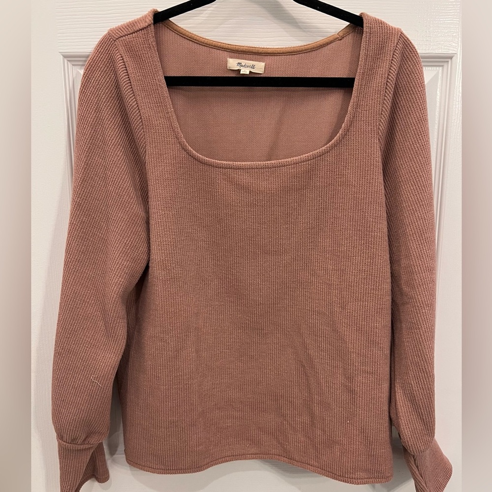 Madewell Dusty Rose Ribbed Scoop Neck Sweater